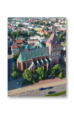 Aerial view on Koszalin city, old town, city center, green city, cathedral