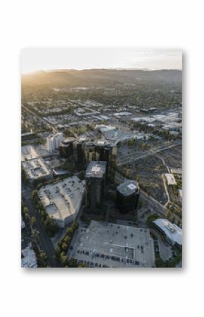 Sunset aerial view of  Warner Center in the San Fernando Valley area of Los Angeles, California.  