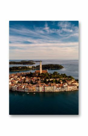 Rovinj city - HDR aerial view taken by a professional drone from above the sea. The old town of Rovinj, Istria, Croatia