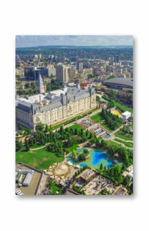 Iasi city view of Culture Palace. Aerial scene, Romania