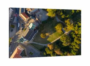 Top down view to Sanctuary of Saint. Joseph's in Kalisz and public park.