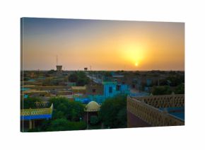 Aerial sunrise panoramic view to Agadez old city, Air, Niger
