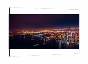 Amazing Panoramic Aerial View over New York City at Night