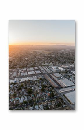 Sunset aerial view towards Lankershim Blvd in the Sun Valley neighborhood of the Fernando Valley in Los Angeles, California.