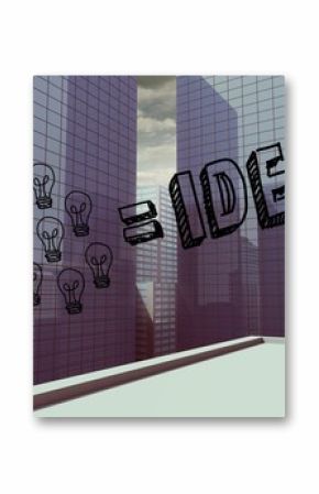 Light bulbs graphic on city view