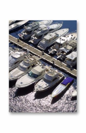 Collection of luxury boats moored in Monaco marina.