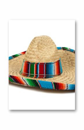 Straw Mexican Sombrero on white background