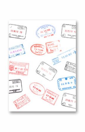 set of various passport visa stamps