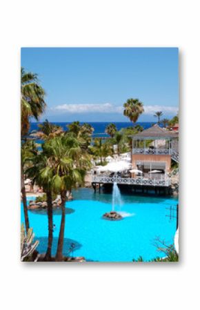 Swimming pool, open-air restaurant and beach of luxury hotel, Te