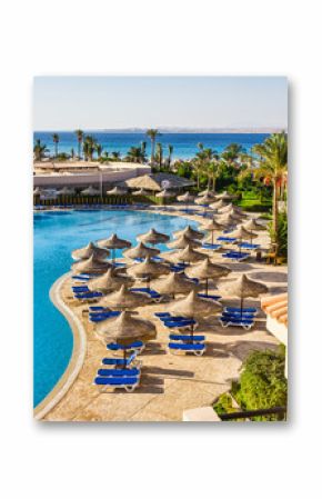  the pool, beach umbrellas and the Red Sea in Egypt