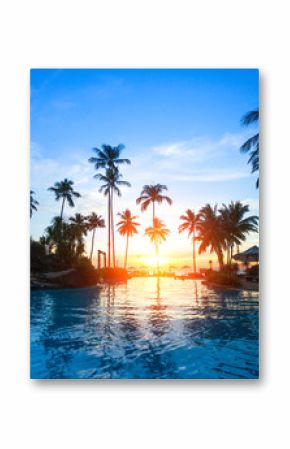 Beautiful sunset at a beach resort in tropics