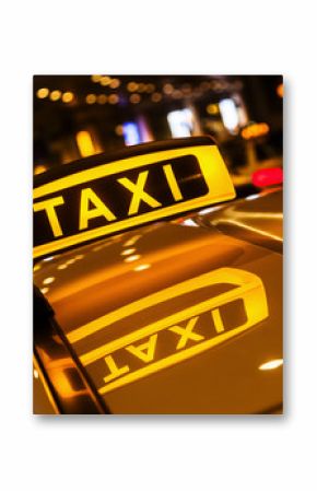 Taxischild mit Spiegelung im Dach des Taxis