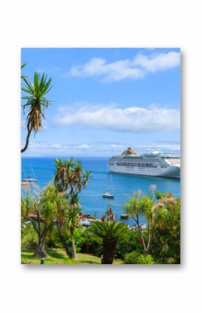 View of cruise ship in Funchal port, Madeira island, Portugal