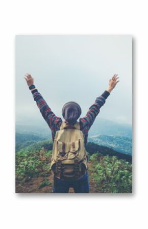 Freedom man standing with raised arms and enjoying on time