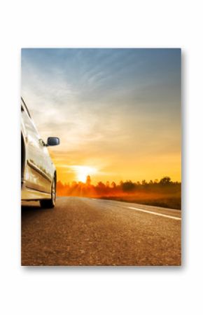 Tourism car on highway with sunset landscape