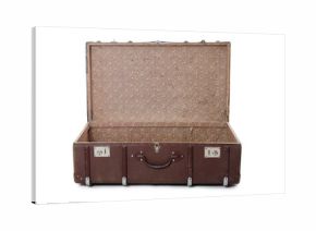 Open old suitcase isolated on white