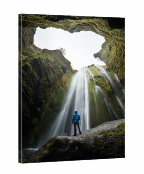 Gljufrabui or Gljufrafoss waterfall near falls of Seljalandsfoss, Iceland 