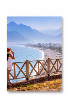 Fabulous beaches of the Turquoise Antalya coasts with mountain setting on the background