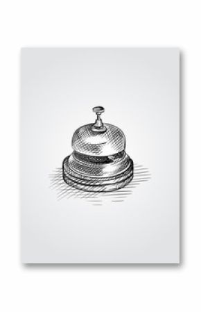 Hand Drawn Service bell Sketch Symbol isolated on white background. Vector of Hotel service symbol In Trendy Style. Engraving style pen pencil crosshatch.