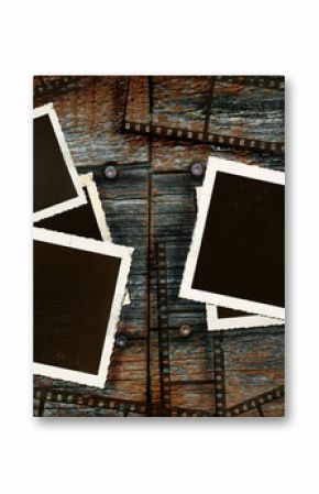 Old photos and film on rustic barn wood panel