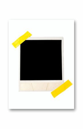 Taped polaroid style photo frame, isolated on white