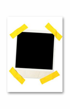 Taped polaroid style photo frame, isolated on white