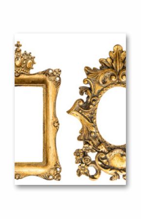 Baroque style golden picture frame isolated on white background