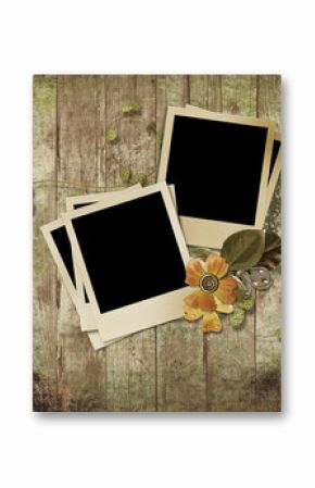 wooden background with polaroid frames