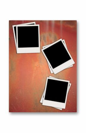 Three Blank Photos on Metal Background