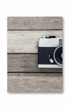 vintage camera in wood background