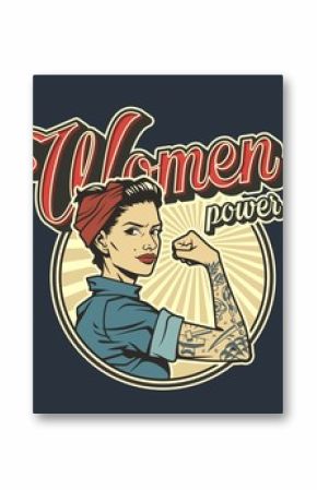 Vintage colorful woman power badge