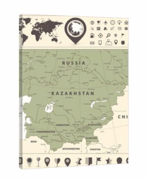 Central Asia Political Map and World Map with navigation icons