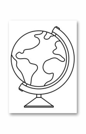 Vector black and white globe on a stand. Outline world sphere map model. Vacation line icon or school infographic element..
