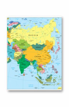 Asia highly detailed political map