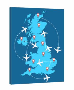 Planes routes flying over United Kingdom map, tourism and travel concept Illustrations