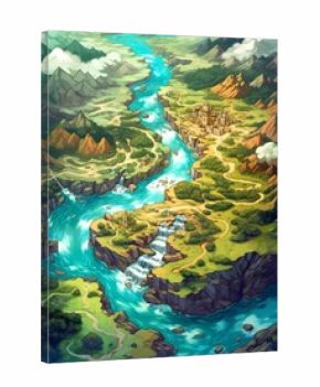 Fantasy map for a game, game board, generative ai