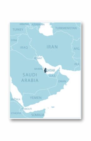 Qatar - blue map with neighboring countries and names.