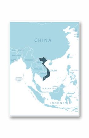 Vietnam - blue map with neighboring countries and names.