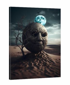 Celestial artistic illustration of a man's face subtly formed in the moon, evoking a sense of wonder and mystery.