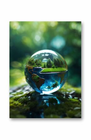 Globe of the world with green nature background.