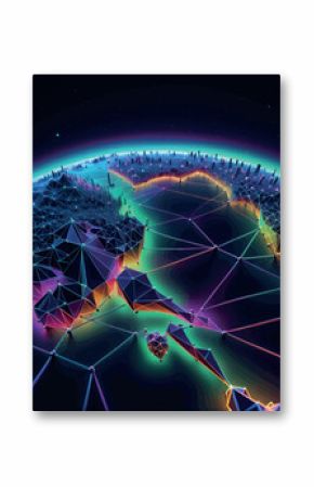 3d rendering abstract world map3d rendering abstract world map world map with colorful neon lights and network connection. concept of connection and global communication. 3d rendering