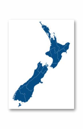 New Zealand map. Map of New Zealand in administrative provinces in blue color
