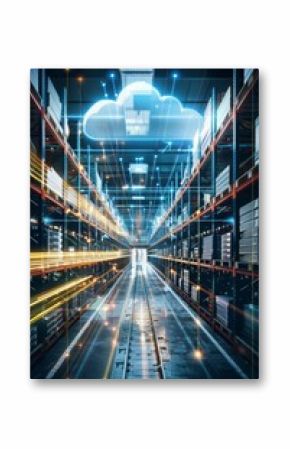 The platform, data in the cloud, logistics, illustration, warehouse management 