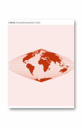 World Map. Sinusoidal projection. Solid style. High Detail World map for infographics, education, reports, presentations. Vector illustration.