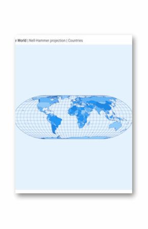World Map in Nell-Hammer projection with countries style. High detail world map for infographics, education, reports, and presentations. Vector illustration.