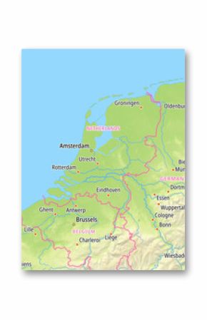 Map of Netherlands and surrounding countries With country names In English