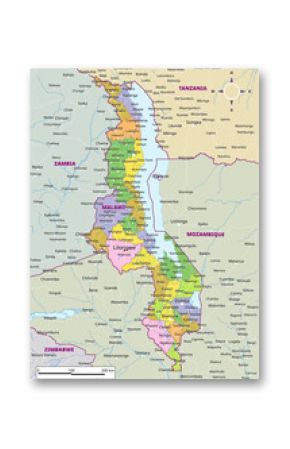 Detailed physical map of Malawi