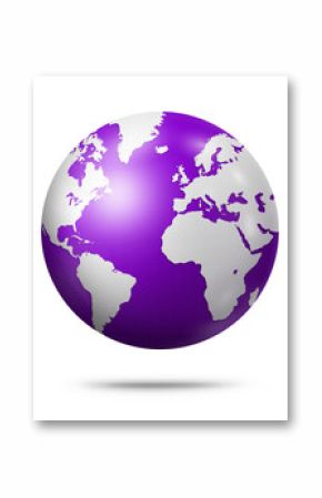 Purple earth globe isolated on white background