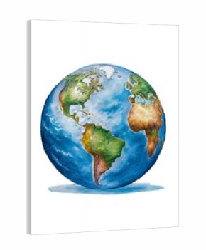 Hand-painted watercolor illustration of the Earth, showing the continents and oceans.