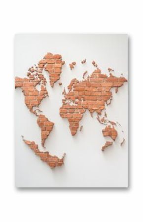 World map created with brick pieces on a white background.